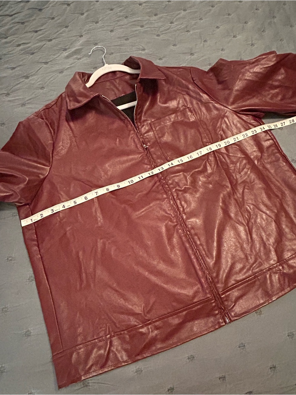 NWT Cupshe Burgundy Faux Leather Zip Jacket Pocket XL - Picture 8 of 9